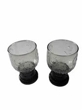 Anthropologie Smoke Color Helianthus Floral Water Glasses Goblets Set Of 2