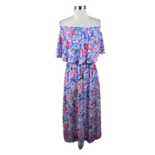 Show Me Your Mumu Purple Floral Boho Off Shoulder Ruffle Hacienda Maxi Dress