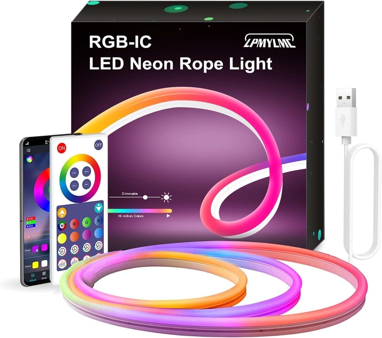 Striscia LED neon 3M RGBIC fai da te, con musica sync, funziona con Alexa
