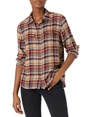 Lucky Brand womens Dress Shirt | Rust Burg Plaid | XSmall