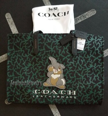 100% Authenthic Disney's Bambi Thumper Coach Large Tote Green Black Handbag