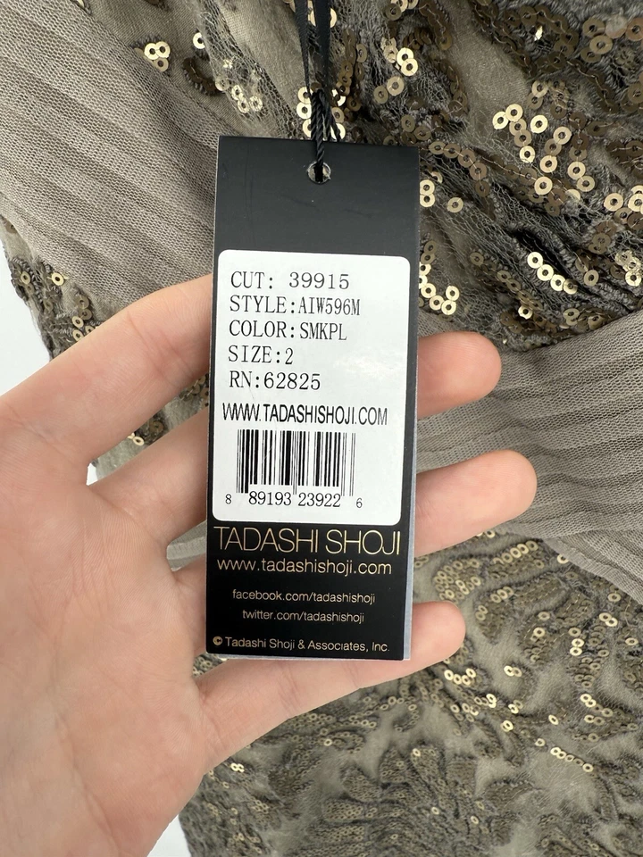 NEW Tadashi Shoji Women 2 Sequin Lace Sheath Dress Champagne Cocktail Sleeveless - Image 4 of 4