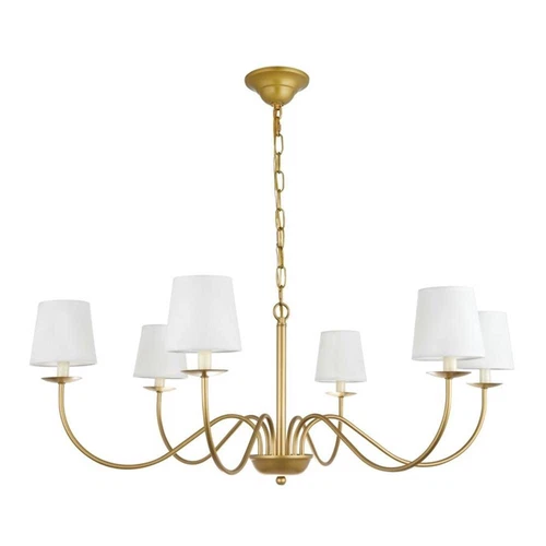 Living District Eclipse 6-Light Metal & Fabric Chandelier in Brass/White - Picture 7 of 10
