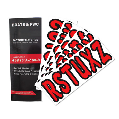 PWC WATER CRAFT BOAT HULL ID JET SKI CUSTOM REGISTRATION DECAL STICKER 4 SET RED