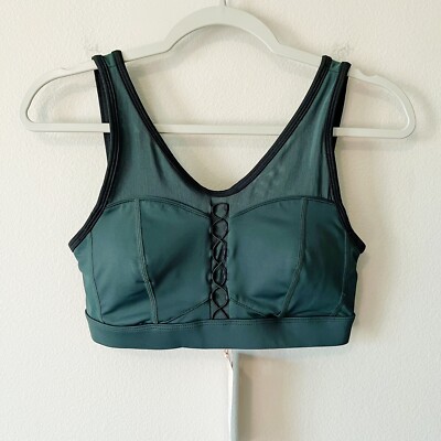 Fabletics NEW Demi Lovato Veronica Lace Up Sports Bra Everglade Green Small