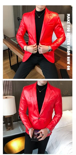 Weiße Herren Anzug Lederjacke / Herren Anzug Blazer Elegant Business Mantel - Bild 14 von 27