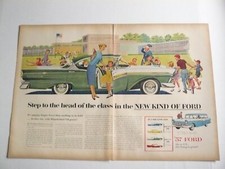 1957 Ford Fairlane 500 Green 2-door Coupe Art 2-page Vintage Print Ad 1