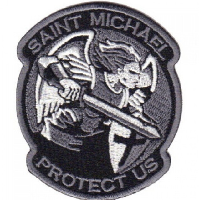 ST MICHAEL PROTECT US SUBDUED EMBROIDERED IRON ON PATCH ST MICHAEL PROTECT US SUBDUED EMBROIDERED IRON ON PATCH
