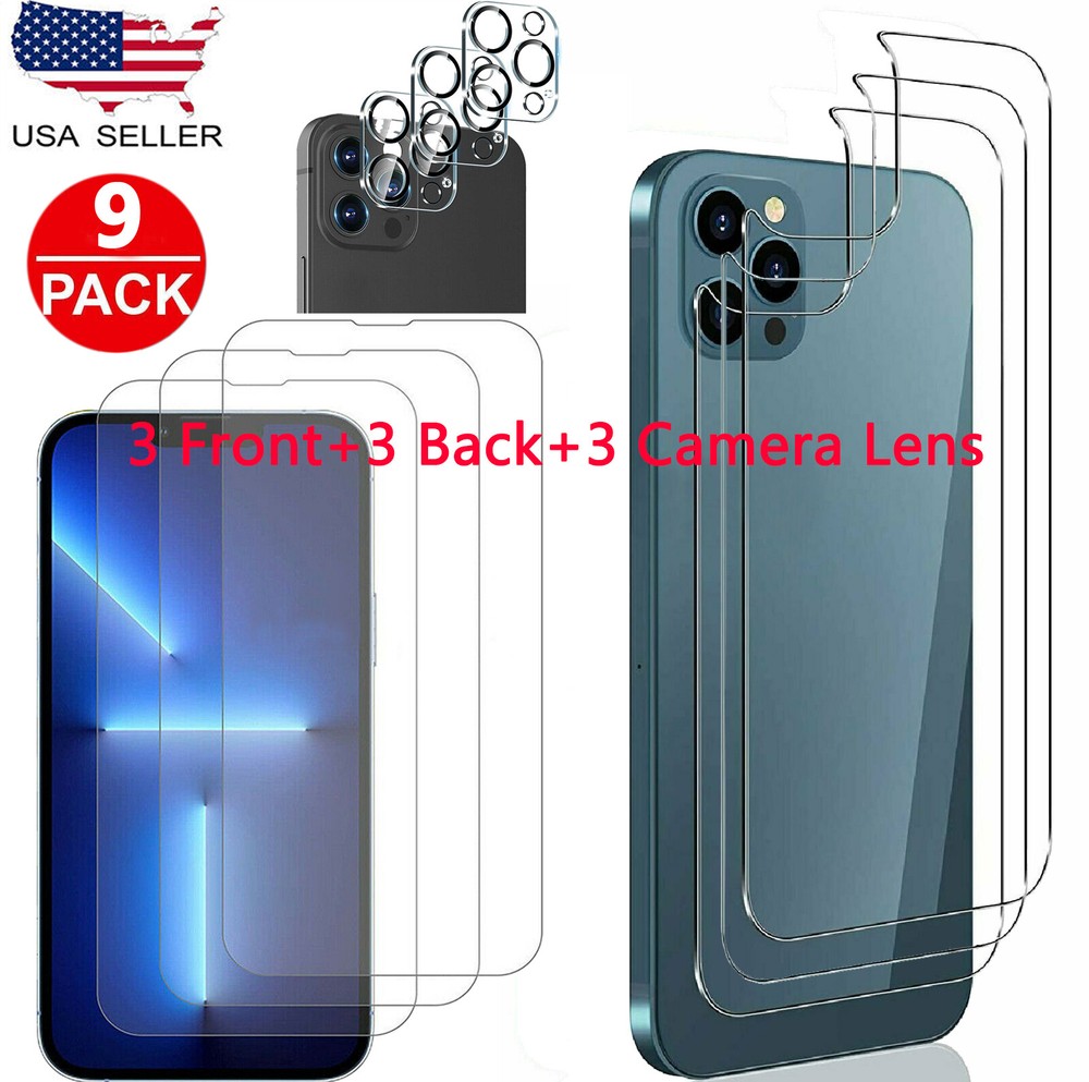 3X Front+3X Back+3X Camera Tempered Glass For iPhone 16 15 14 13 12 11 Pro Max
