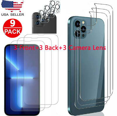 3X Front+3X Back+3X Camera Tempered Glass For iPhone 17e 17 16 15 14 12 Pro Max