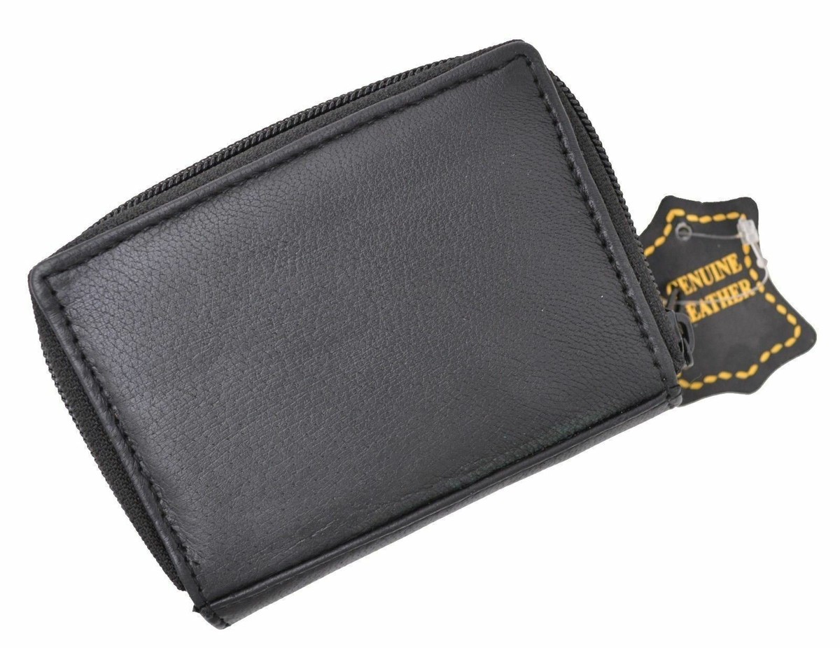 New Black Solid Leather Accordion Wallet Zip Around ID