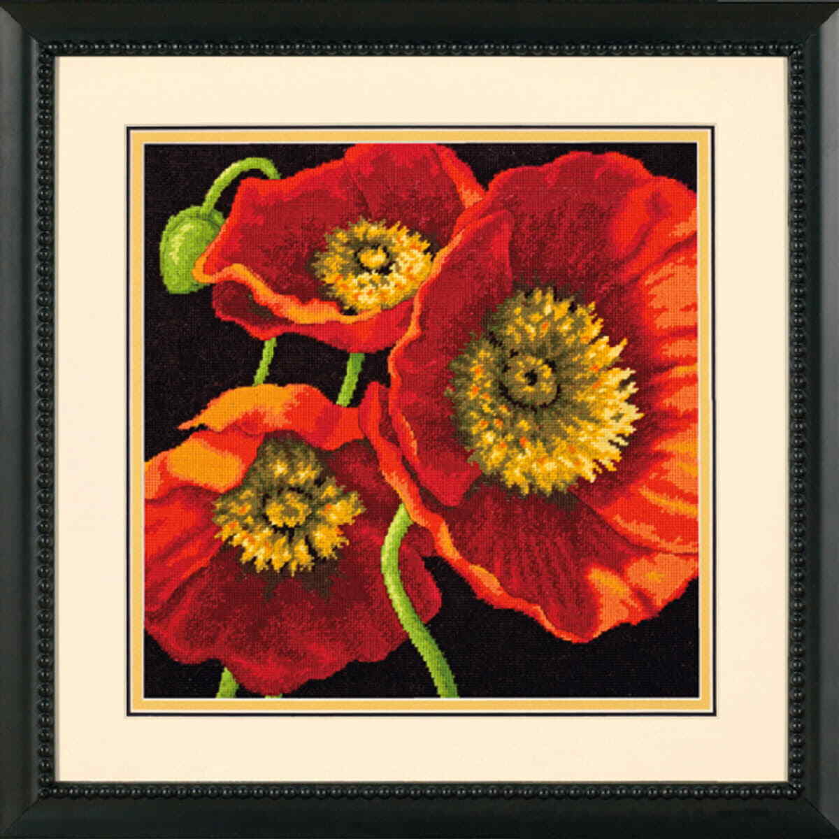 Dimensions stamped Needlepoint stitch kit ""Cushion Red Poppy Trio"", 35,5x35,5cm,