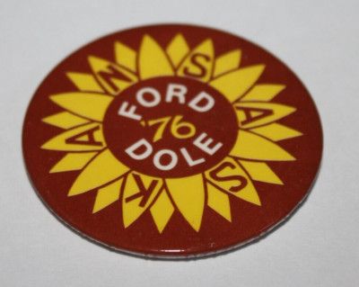 Bob Dole Gerald Ford 1976 Presidential Campaign button pin 2.25 Kansas Sunflower