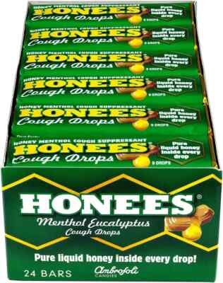 Honees Honey Menthol Eucalyptus Cough Drops 24ct Bulk Pack
