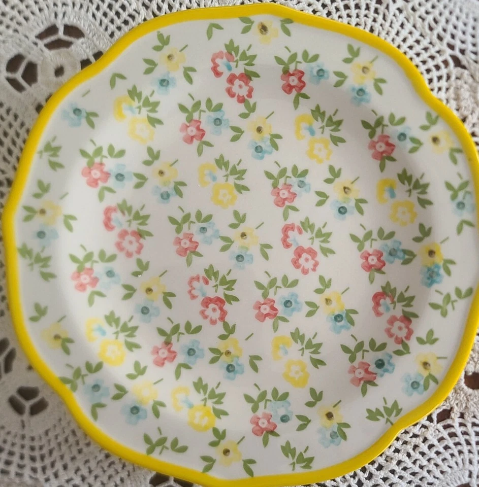 四 (4) 先锋女人 ~ 黄色永恒花卉 ~ 石器 ~ 8.5 英寸沙拉盘 — 第 4/4 张图片