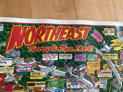 Vintage Northeast Minneapolis Minnesota MN Map Poster 1986-87