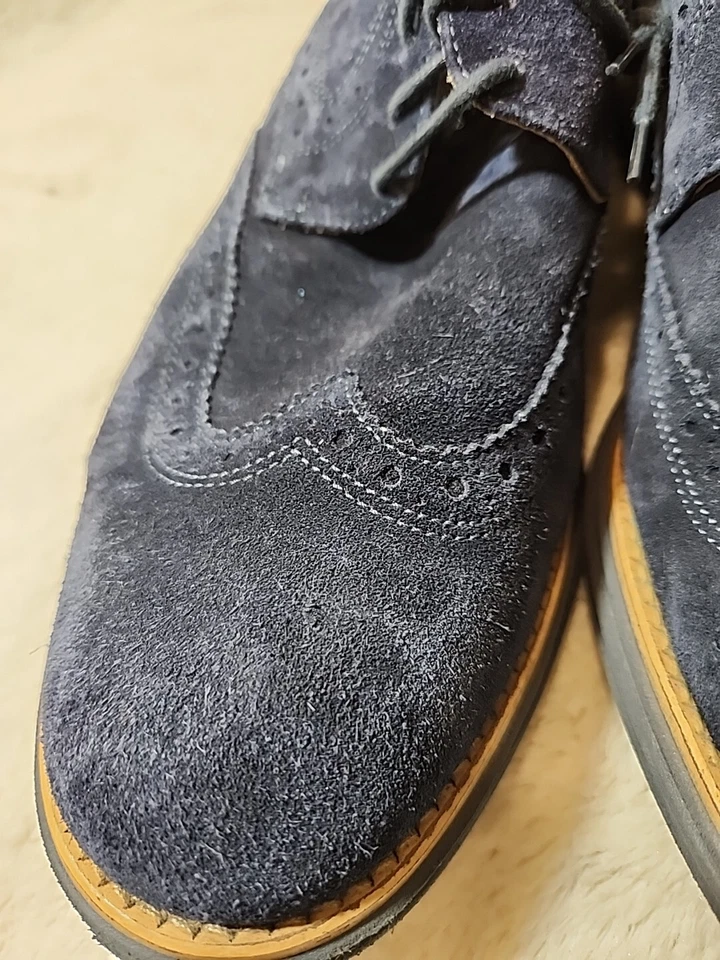 Zapatos con cordones Bugatchi para hombre Oxford azul gamuza punta de ala brogue punta redonda talla 12 Foto 4 de 4