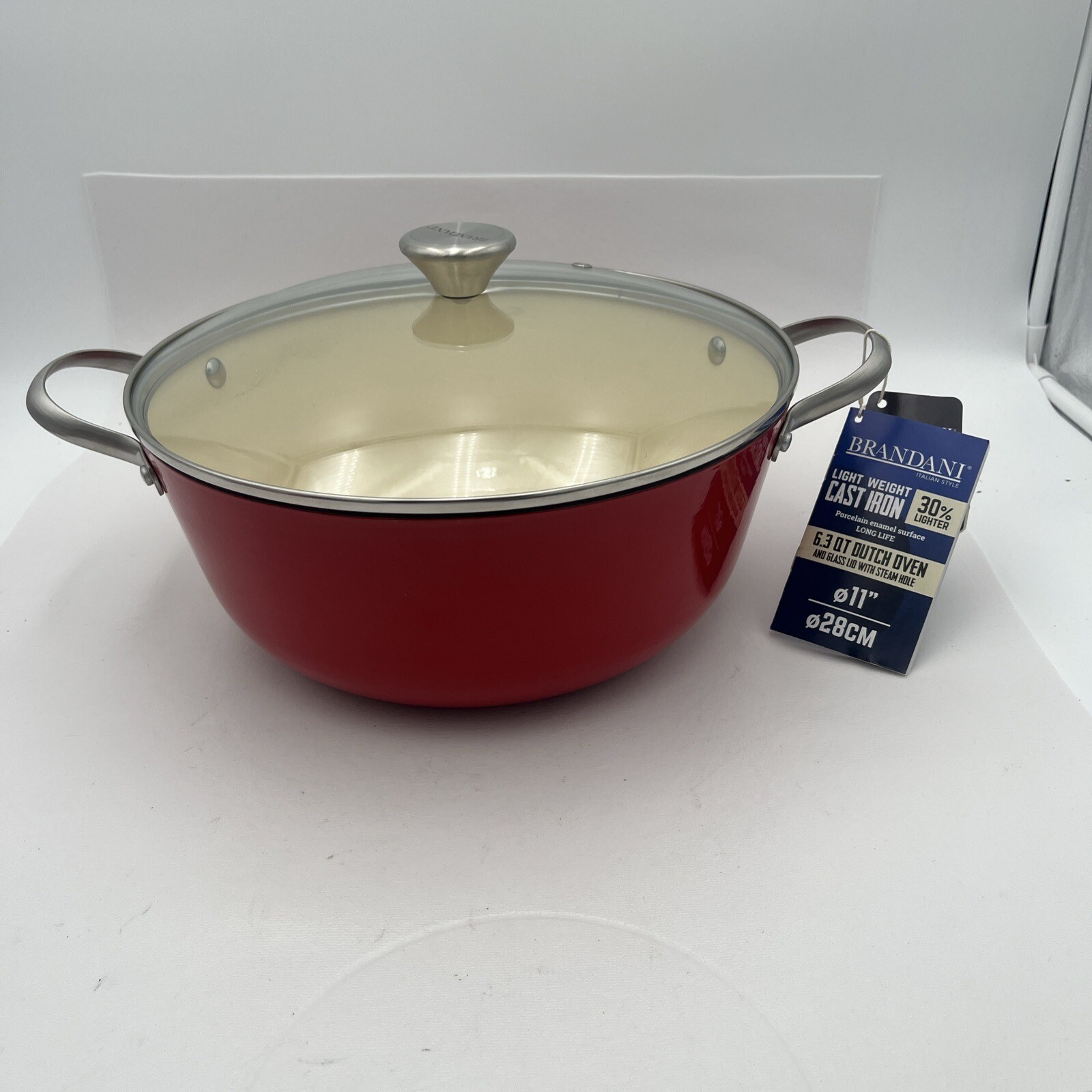 New Brandani Italy Light Weight Cast Iron Dutch Oven Pot 6.3qt Red NEW