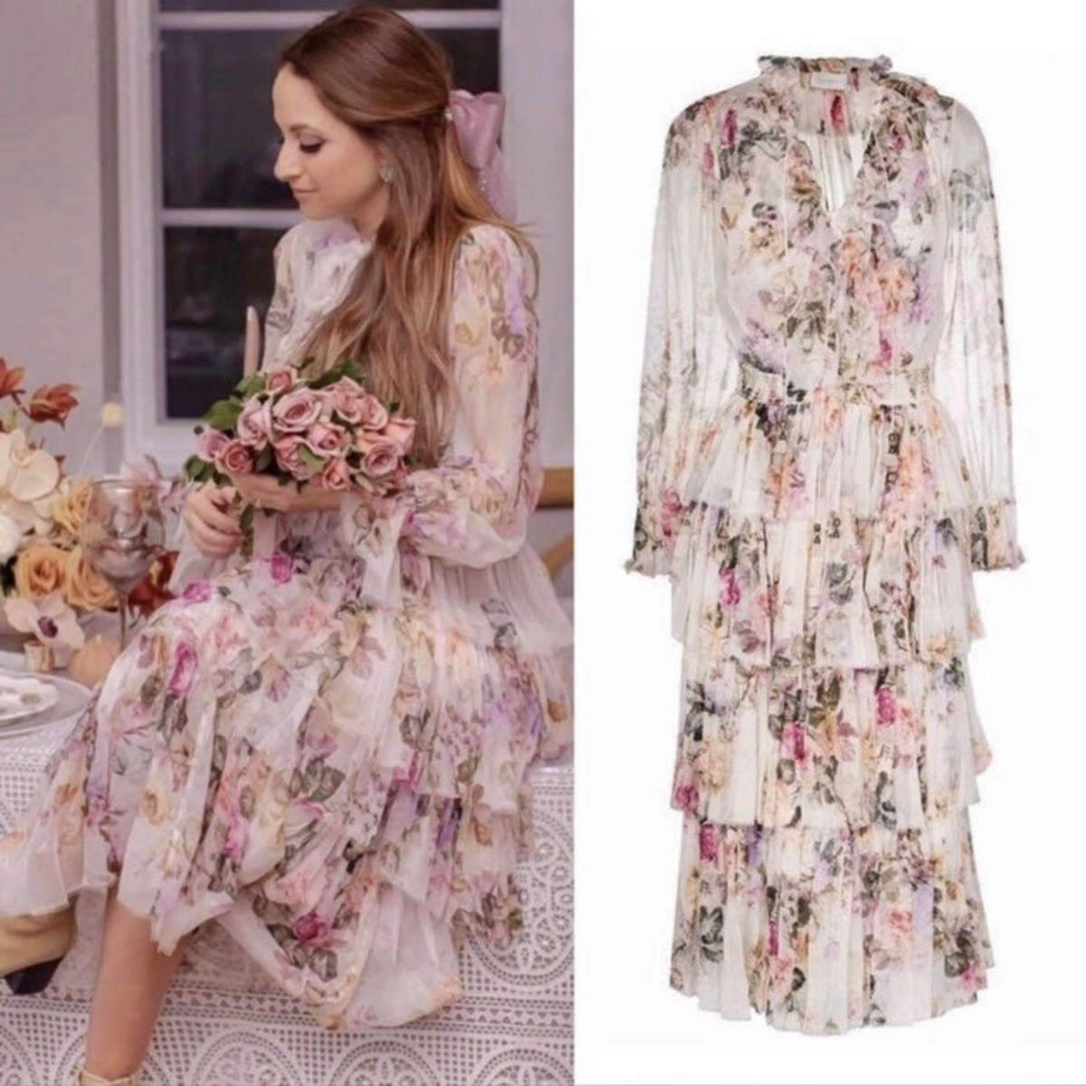 NWT $1,100 Zimmermann brighton silk floral frill tiered midi