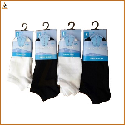 3 Pairs Kids Trainer Socks Boys Girls School Sports Shoe Liners Black White