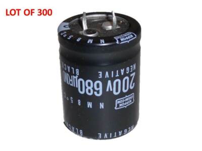Lot of 300 NIPPON CHEMI-CON 200V 680uF NM85C Negative Black Capacitor 46a2W NEW!