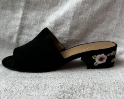 Franco Sarto Womens Blk Faux Suede Embroidered Open Toe Low
