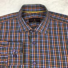 Robert Talbott Shirt Mens XL Orange/Green Che...
