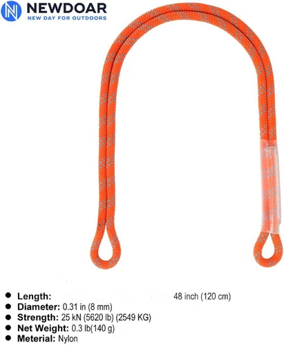 NewDoar 8mm 5/16" 48" Prusik Cord Pre-Sewn, 25kN 5620 lb Nylon Prusik Loop