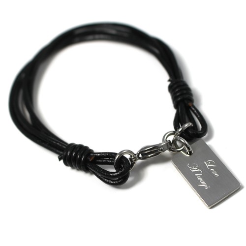 PULSERA BARRA IDENTIDAD ACERO CUERO PERSONALIZADO SEÑORA CON ENCANTO GRABADO regalo - Imagen 18 de 25