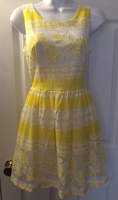 NWT XTAREN Yellow White Floral Lace Dress Fit & Flare Dance Cruise Sz M New  | eBay