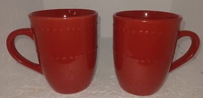 Pair (2 count) of two patterned ceramic red coffee mugs pre-owned unused.