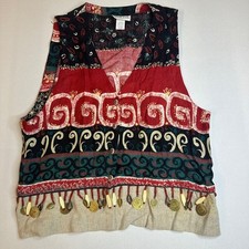 Around Town Womens Printed Vest Size Large Studded Multicolor Top Made In USA