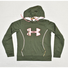 Under Armour Women's Pullover Hoodie Logo Polyester Green Size S Loose Storm