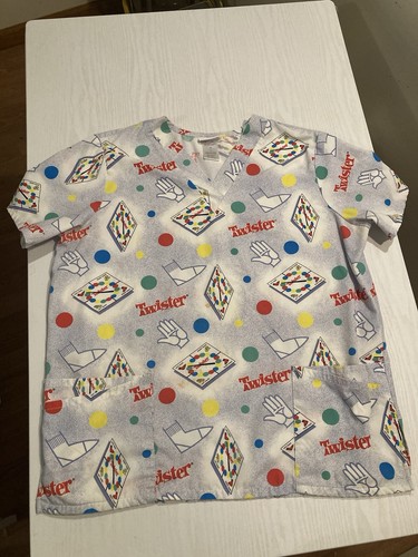 Twister Scrubs Top Adult Large White Red Green Nurse Uniform Shirt
