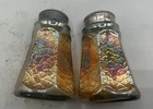 VINTAGE CARNIVAL JEANETTE MARIGOLD OVER AQUA SODA GOLD / CRACKLE SALT & PEPPERS