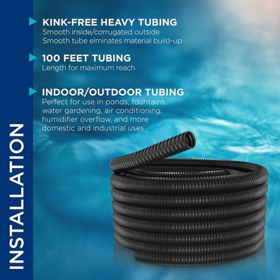 1 in. I.D. x 100 ft. Multi-Use Pond Black Kink Free, Flexible PVC Tubing kfh100