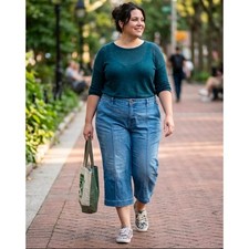 Lane Bryant Signature Fit Flex Magic Waistband Wide Leg Capri Jeans Blue Size 22