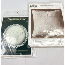 Candlewicking Embroidery Kits x 2 Pineapple Pillow 1980s Sealed NOS Made in USA