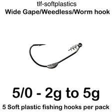 5/0 WEIGHTED WIDE GAPE WEEDLESS WORM HOOK FOR SOFT PLASTICS mustad vmc shape