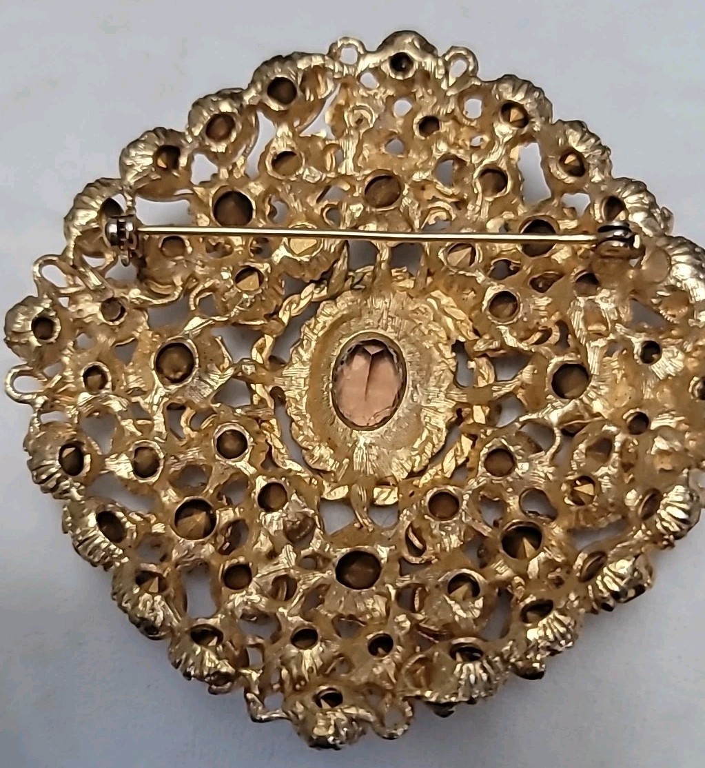Vintage large statement gold tone rhinestone Broo… - image 8