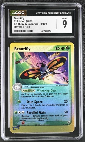 CGC 9 MINT Beautifly 2003 EX Ruby & Sapphire 2/109 Reverse Holo Pokemon Card