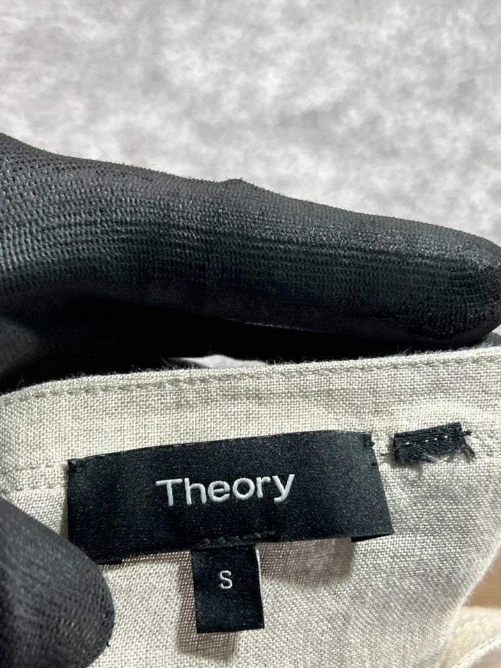 Blusa Theory Tie Cintura Lino Top Mujer Pequeña Beige Calce Relajado Ropa Informal Foto 4 de 4