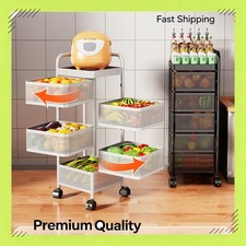 4/5 Tier Carbon Steel Rotating Kitchen Storage Cart w/ Wheels Produce Organizer