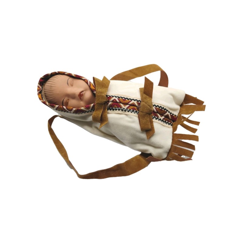 Vintage Porcelain Native American Indian Baby Doll In Papoose 