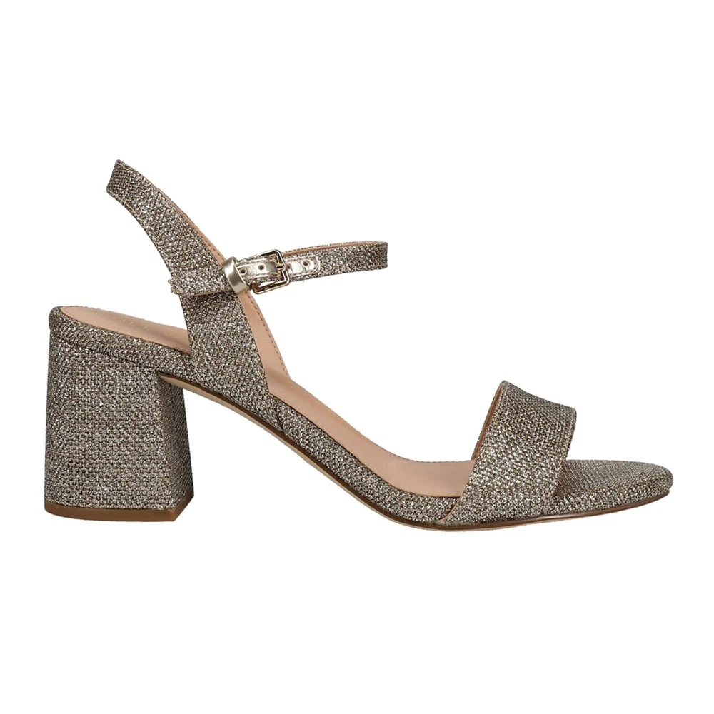 Cole Haan Josie Glitter Block Heels Ankle Strap Womens Gold Dress Sandals W2908