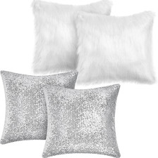 4 Pcs Sequin and Fluffy Pillow Covers Winter Throw Pillow Cases Soft Cushion Cov