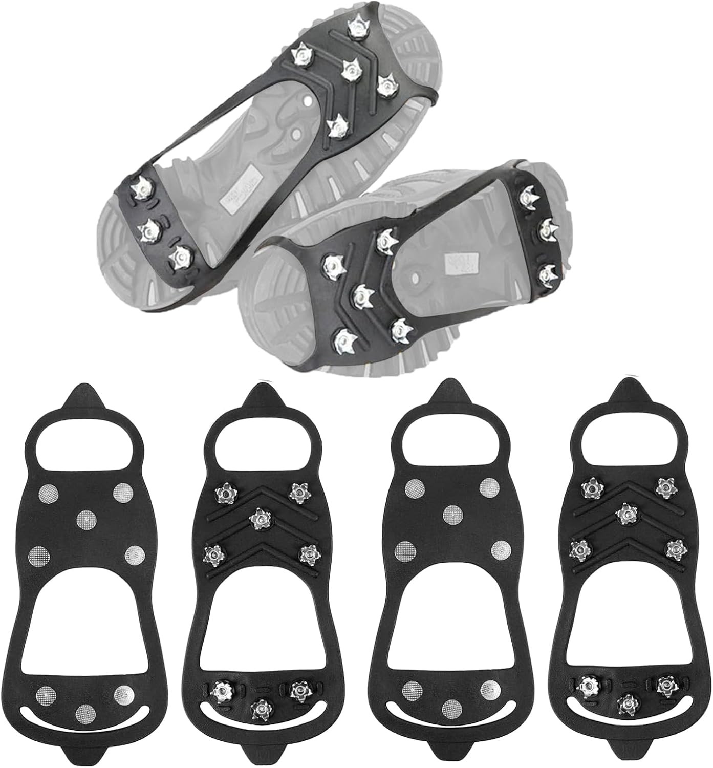 1-2 Pairs Non Slip Gripper Spikes for Shoes Ice Black-2 pairs-M+L, Black-8 