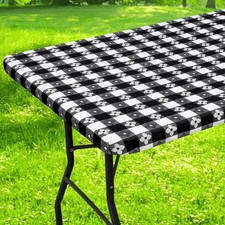 Rectangle Vinyl Table Cloth, Waterproof Elastic Fitted Tablecloth with Flannel