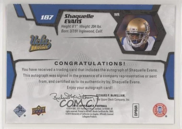 2014 Upper Deck Star Rookies Auto Shaquelle Evans #187 Rookie Auto RC - Image 2 of 2