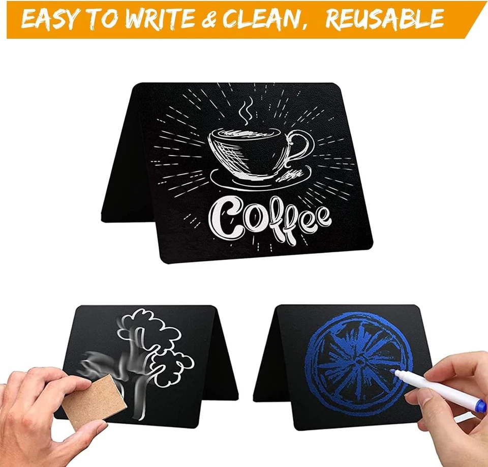 Mini Kreidetafel 10st Stehende Tafeln Beschriften 2 Stifte Buffet Schilder Hochz - Bild 4 von 4